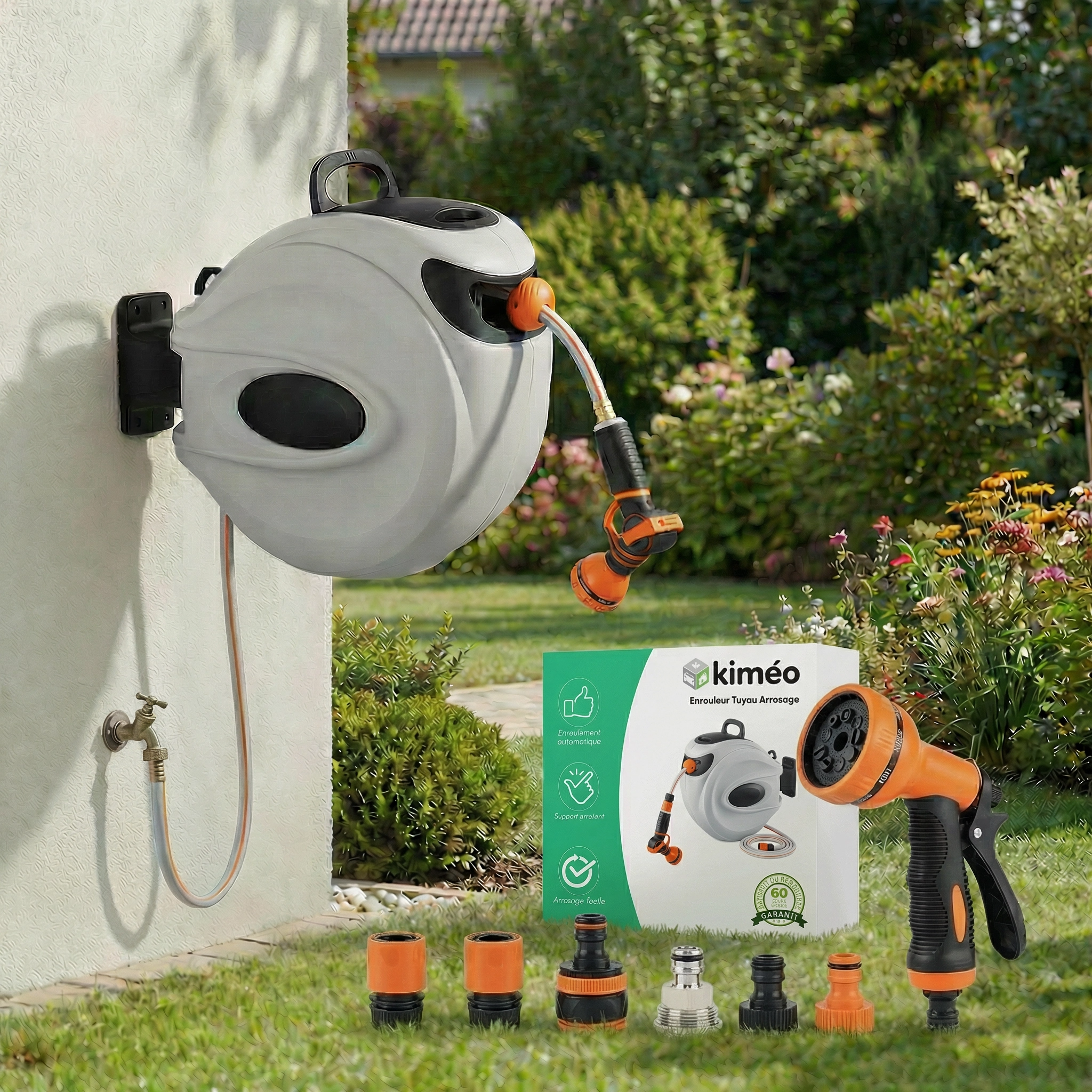 Enrouleur Tuyau Arrosage Automatique 20/35m – Dévidoir tuyau d’arrosage mural rétractable pivotant jardin