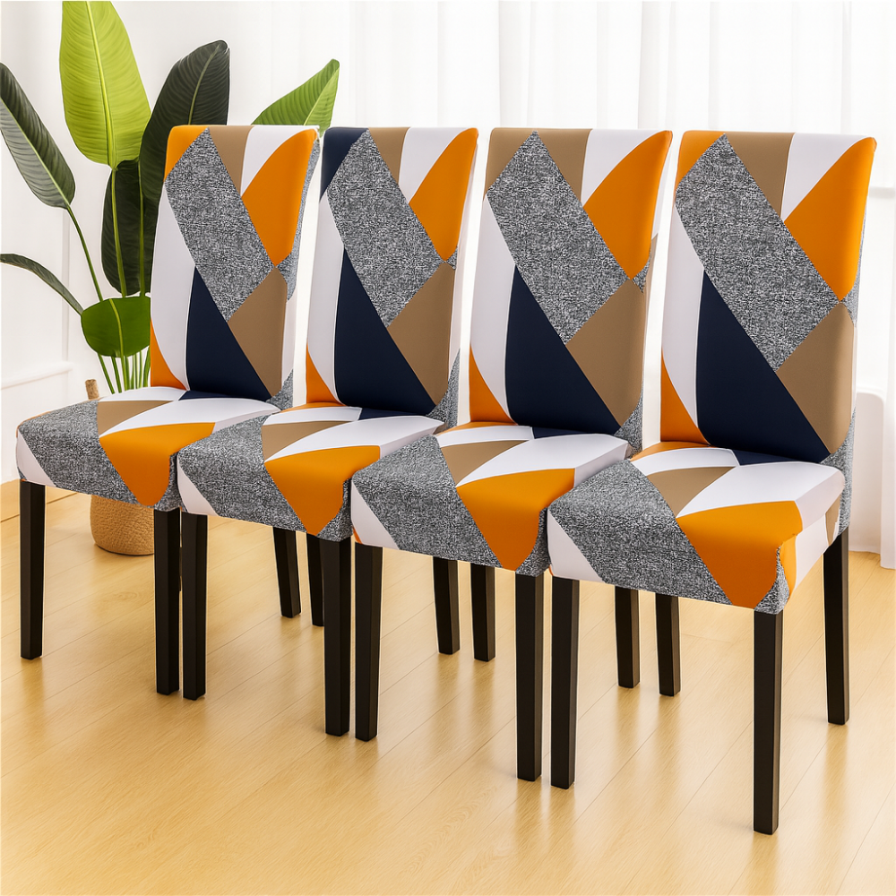 Housses de chaise géométriques extensibles en spandex (lot de 4)