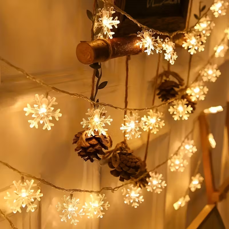 Guirlande rideau LED flocons de neige