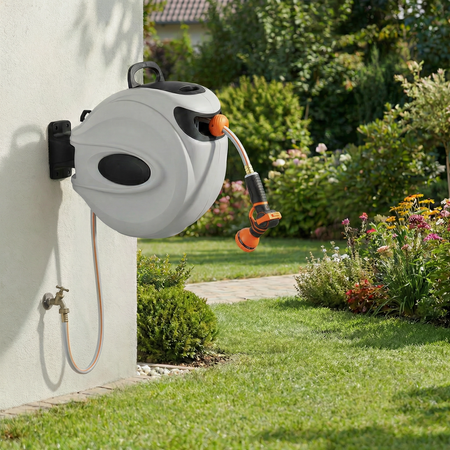 Enrouleur Tuyau Arrosage Automatique 20/35m – Dévidoir tuyau d’arrosage mural rétractable pivotant jardin