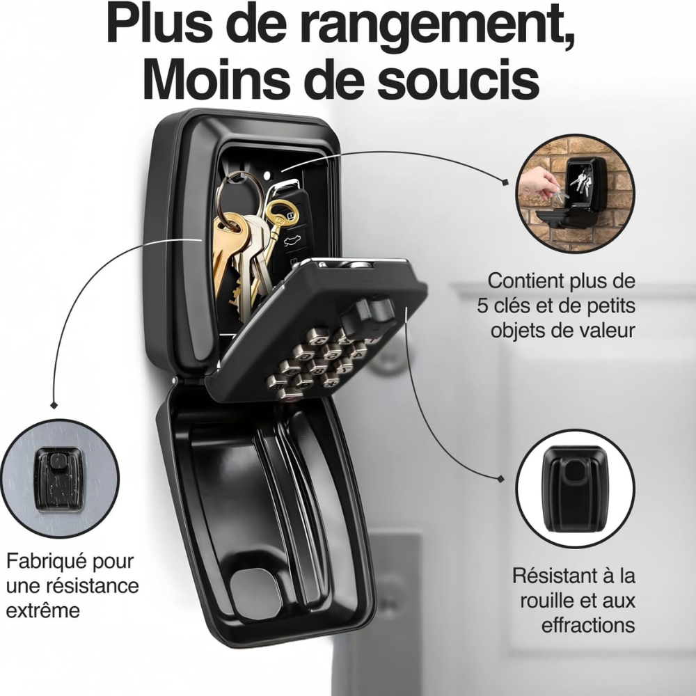 Locker’PRO – Boîte à clés murale extérieure sécurisée avec code réinitialisable à 12 Chiffres