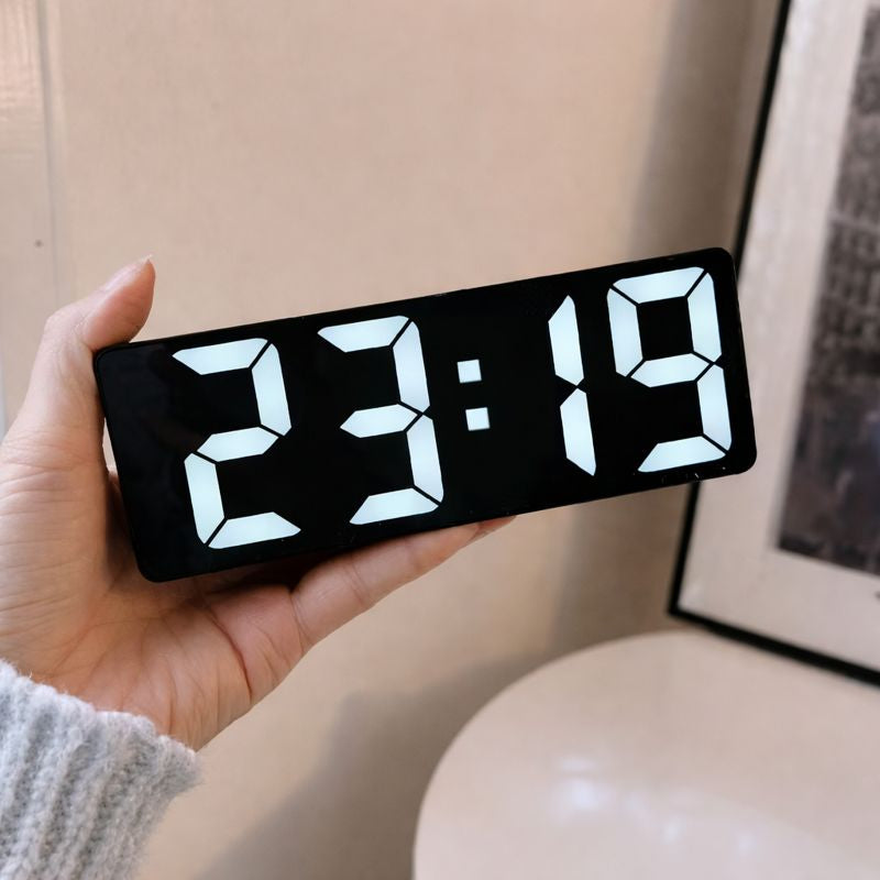 Claryo – Réveil numérique LED à effet miroir, grand affichage, luminosité réglable