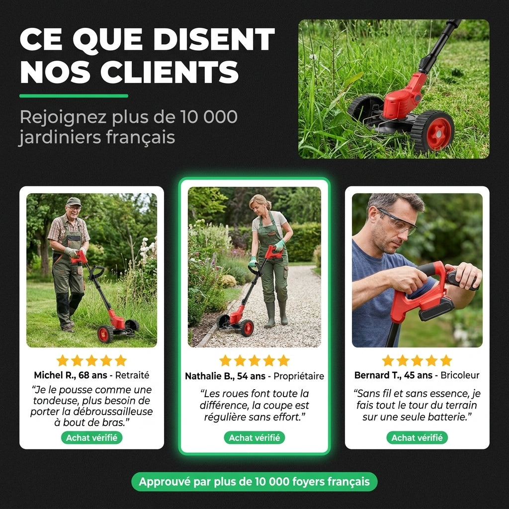 D50 PRO — Coupe-Bordures Sans Fil 3-en-1 sur Roues