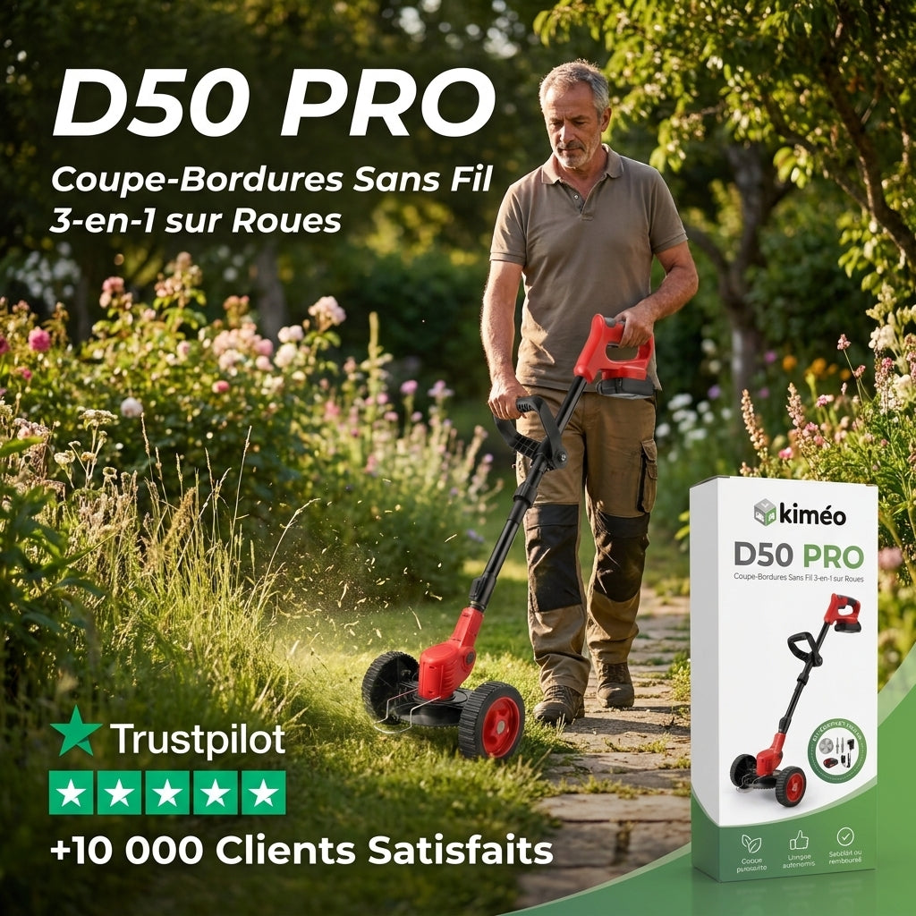 D50 PRO — Coupe-Bordures Sans Fil 3-en-1 sur Roues