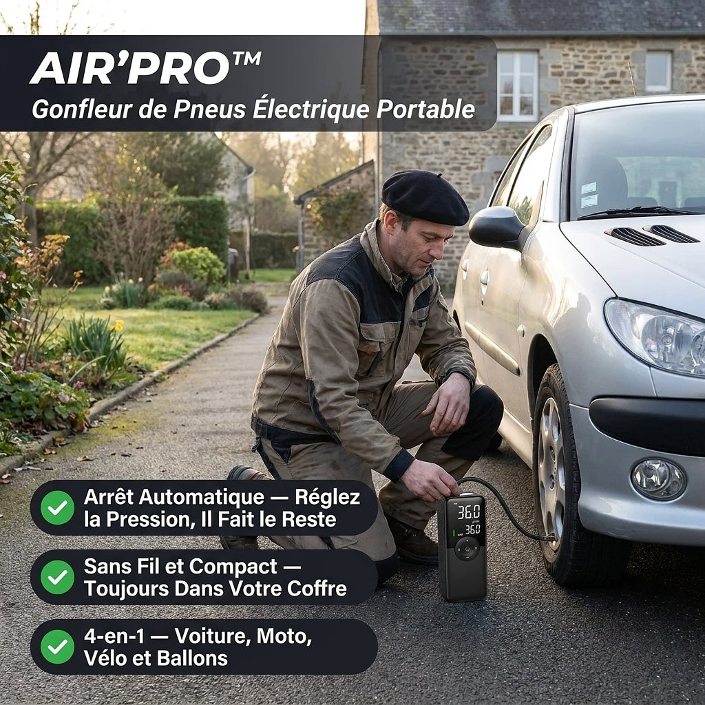 Air'Pro - Gonfleur pneus portable voiture moto vélo – Compresseur d’air électrique