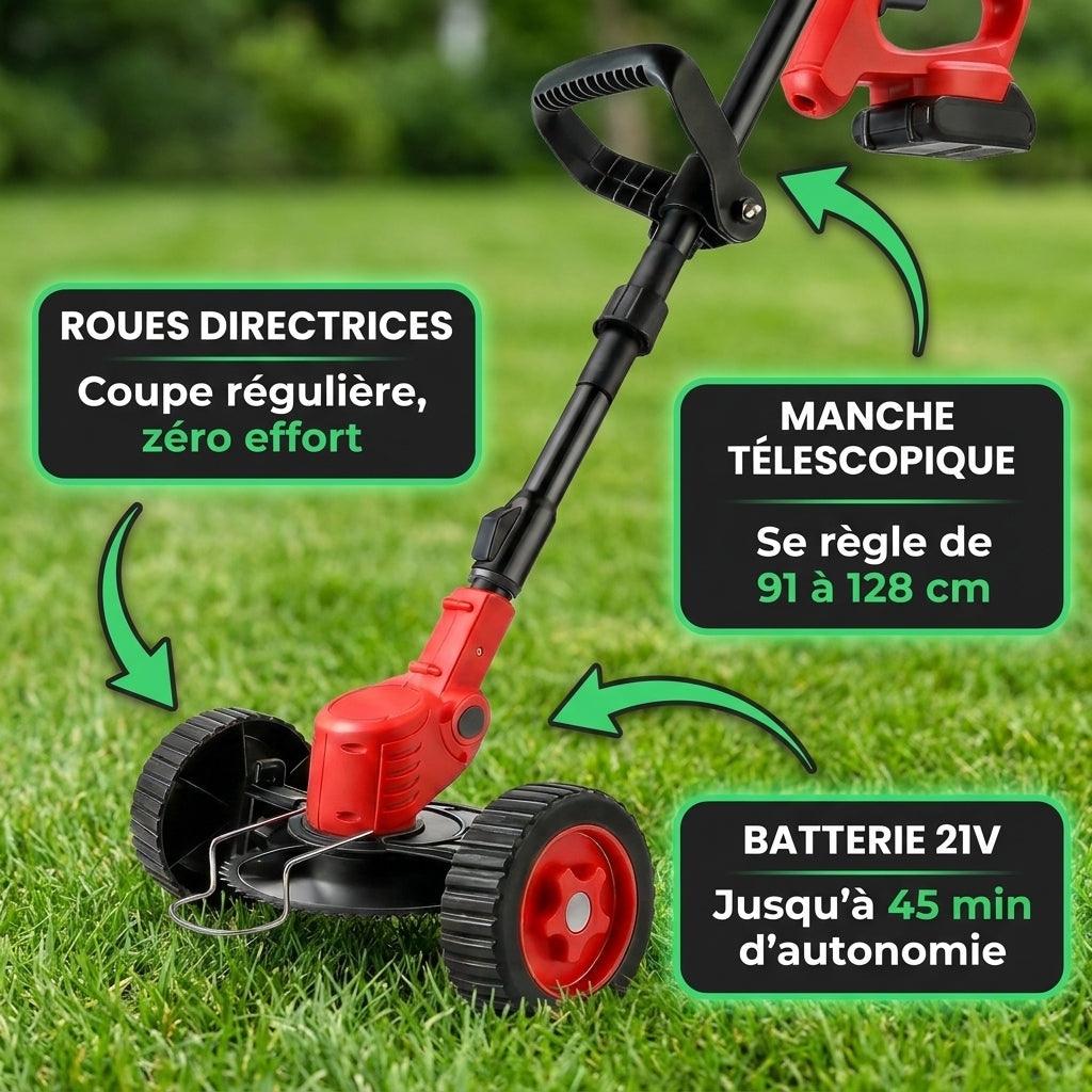 D50 PRO — Coupe-Bordures Sans Fil 3-en-1 sur Roues