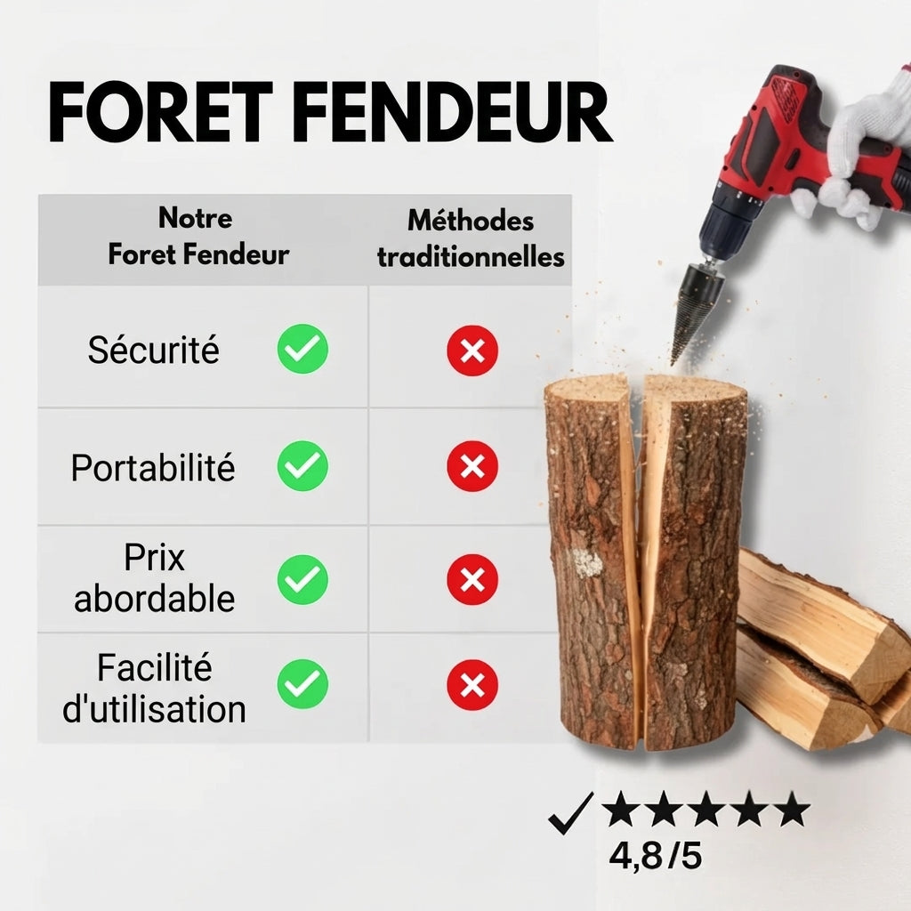 Foret fendeur de bois et de bûches pour visseuse perceuse | Cône fendeur en titane