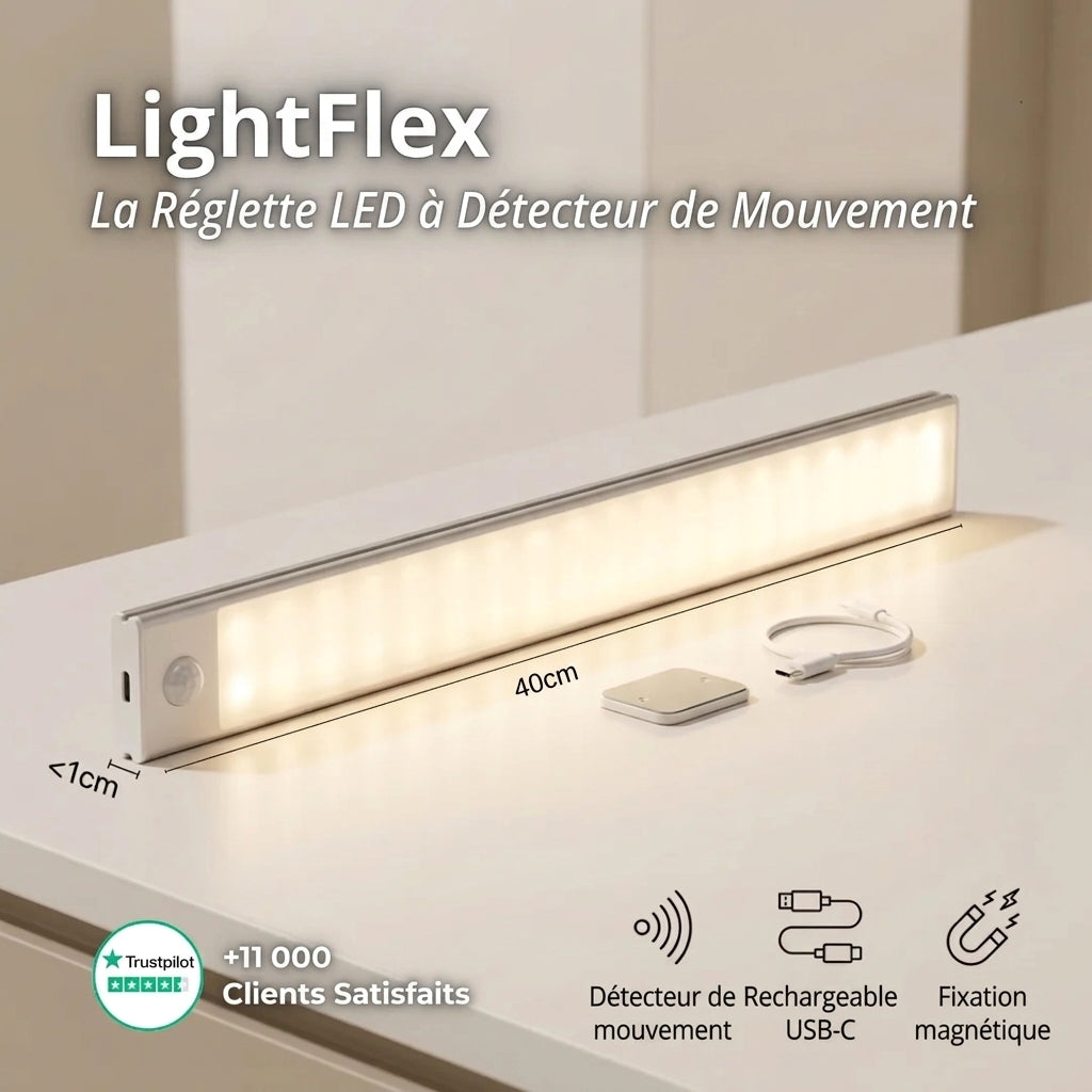 LightFlex – Éclairage LED 30cm sans fil avec détecteur de mouvement intégré