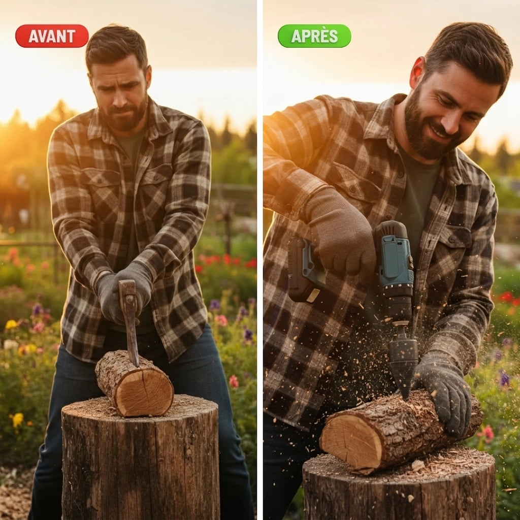 Foret fendeur de bois et de bûches pour visseuse perceuse | Cône fendeur en titane