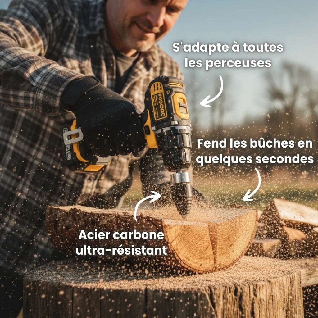Foret fendeur de bois et de bûches pour visseuse perceuse | Cône fendeur en titane