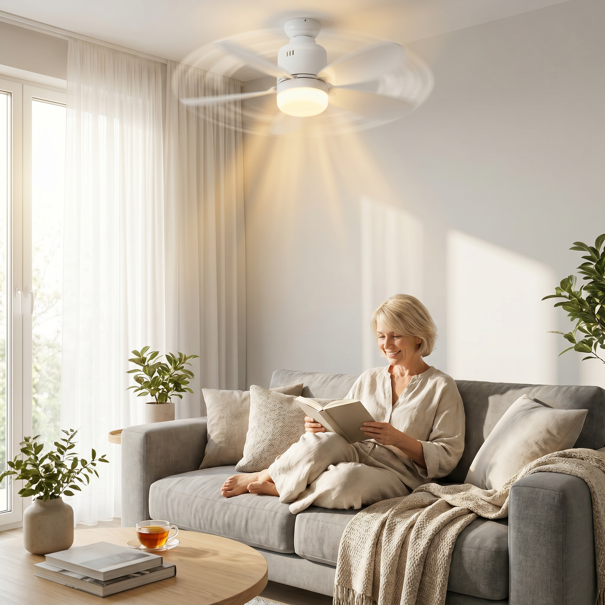 Ventilateur de Plafond avec LED Silencieux & Connecté | Ventilateur Plafonnier 5 Pales avec Télécommande